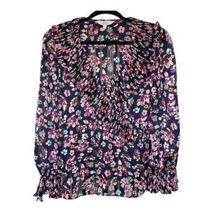 Pairs Etelier Navy Floral Ruffle Blouse